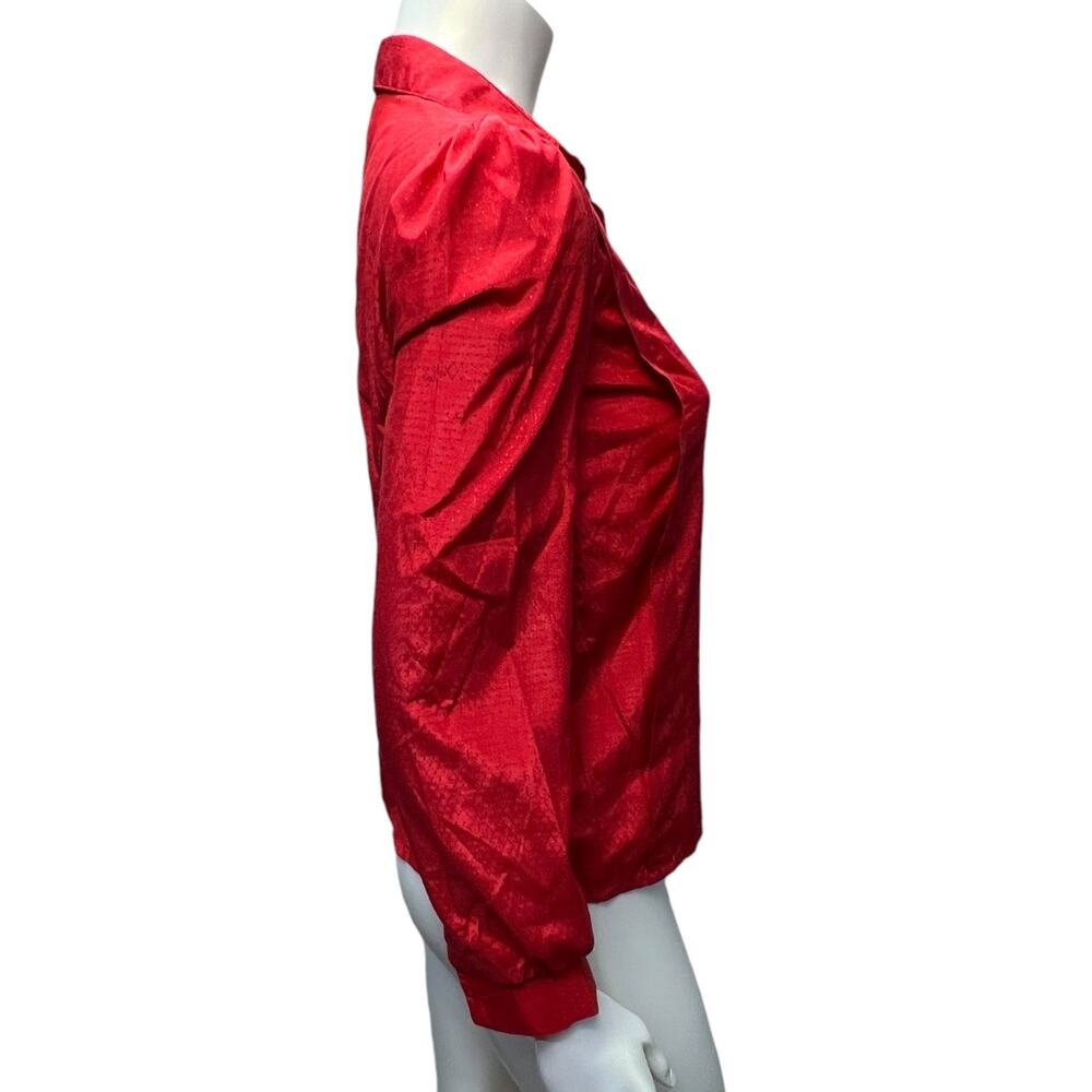 Vintage Bryn Mawr Red Satin Button-Down Blouse - … - image 4